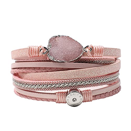 Artilady Leather Wrap Bracelets for Women - Pearl Bracelets Handmade Clasp Bangle Bracelet with Beads Jewelry Gift for Women and Mother - style: Pink
