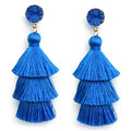 Me&Hz Colorful Layered Tassel Earrings Bohemian Statement Tiered Tassel Big Dangle Drop Earrings for Women Druzy Studs Valentine’s Day Gift - color: Blue