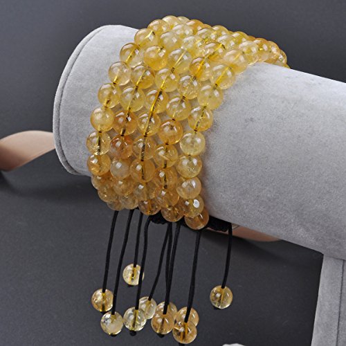 MASSIVE BEADS Natural Healing Power Gemstone Crystal Beads Unisex Adjustable Macrame Bracelets - color: Citrine, size: 6mm