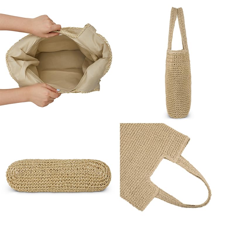 Straw Beach Tote Bag: Large Summer Boho Woven Bags - Rattan Handmade Shoulder Handbags for Women - color: Brown