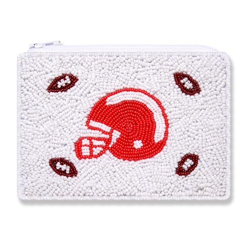 Football Helmet Coin Purse Game Day Beaded Wallet Purse Pouch Small Cute Football Zipper Pouch Game Day Sports Accessory for Football Fan Gift - style: Football Beaded Coin Purse