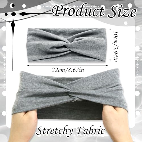 3 Pack Boho Headbands for Women Short Twist Turban Headbands Elastic Non Slip Hair Bands Womens Workout Hair Wraps Accessories - color: Black,White and Grey