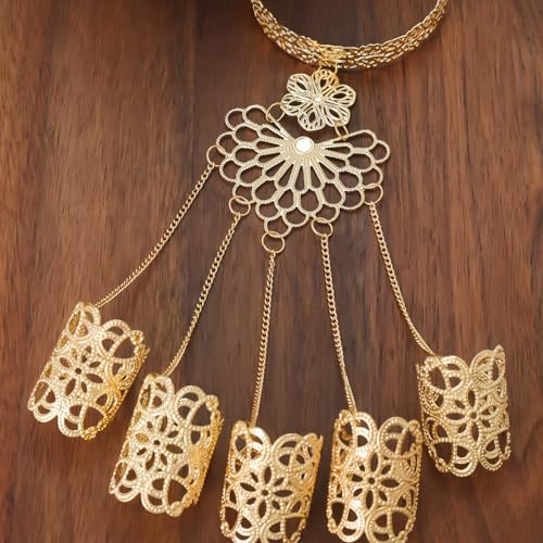 Gold Ring Bracelet Hand Chain Renaissance Jewelry Boho Floral Hand Chain Bracelet Fantasy Accessories For Women