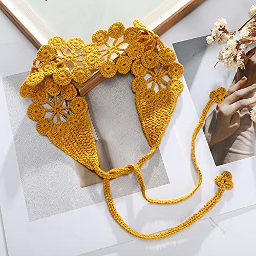 CHLINS Daisy Handmade Bohemian Knit Head Wraps - 3PCS Elastic Crochet Headbands for Women and Girls (Dark Coffee, Pink, Turmeric) - color: Dark coffee + Pink + Turmeric