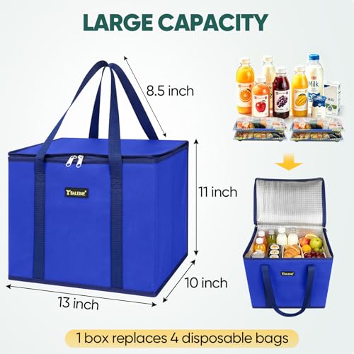 BALEINE 1Pk Insulated Reusable Grocery Bags, Foldable Shopping Bags for Groceries with Reinforced Bottom & Handles (Blue) - color: Blue, size: 1 Pack (Insulated)