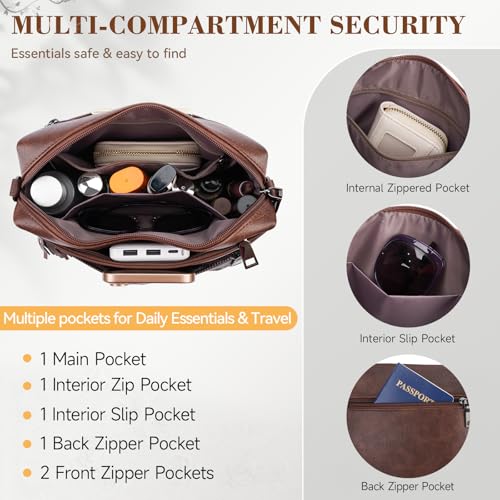 MEITRUE Crossbody Bags for Women, Vegan Leather Crossbody Purse Trendy Multi Pockets Shoulder Handbag with Tassel - color: 07-dark Espresso