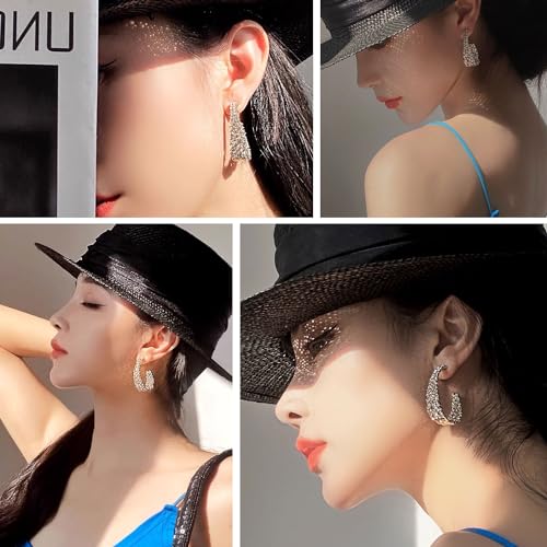 CEJUG Statement Earrings for Women Bohemian Large Dangle Drop Hoop Earring AB Rhinestone Crystal Sterling Silver Post Jewelry Gift - color: Clear Gold