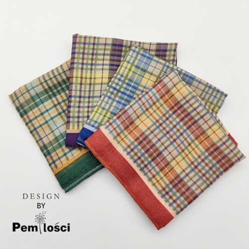 Cotton Like Bandana in Bulk, Head Scarf, Headband, Head wrap, Hair Neck Scarf for Women 22 x 22 inch - color: Bib05 Plaid 4pcs
