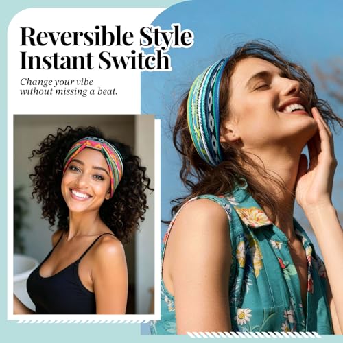 Awumbuk Wide Headbands for Women Knotted No Slip Head Bands Soft Turban Headband Hair Accessories Boho African Solid Color Head Wraps for Women Yoga Workout (Cyan) - color: Cyan