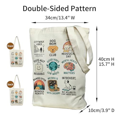 itgowisa Canvas Tote Bag for Women, Tote Bag with Zipper Inner Pocket, Zippered Canvas Bag for Shopping Work Grocery Everyday - style: Positive Slogan