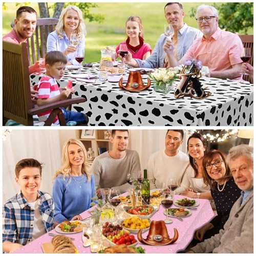 Tatuo Western Party Tablecloth Paisley Table Cover Bandana Plastic Table Cloth Rectangle Floral Tablecloth for Western Cowboy Themed Party 108 X 54 Inch(Deep Rose,Light Rose,Cow Pattern,3 Pack) - color: Deep Rose,light Rose,cow Pattern