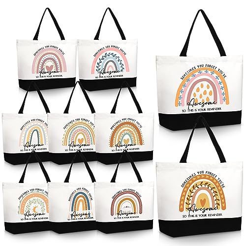 Sieral 10 Pcs Teacher Appreciation Gift Rainbow Canva Teacher Tote Bags Pack Retirement Thank You Reusable Bag Women Summer(Awesome) - style: Awesome