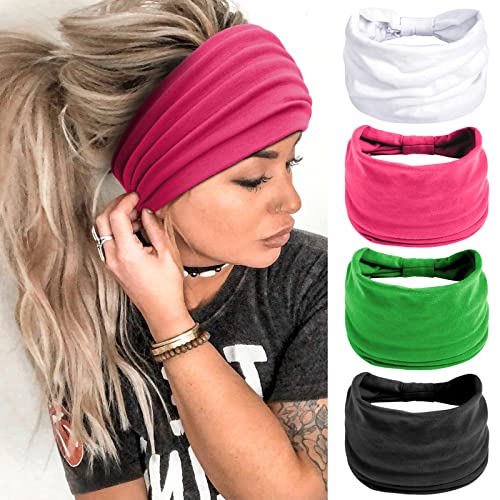 Huachi Wide Headbands for Women Black Stylish Head Wraps Summer Boho Thick Hairbands Large Pink African Sport Yoga Turban Headband Hair Accessories (Pack of 4) - color: Headbands 3
