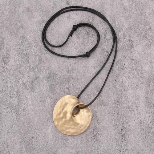 GelConnie Leather Necklaces Turquoise Long Boho Necklaces for Women Brown Chunky Circle Pendant Chocker Necklace Gold Sweater Necklace - style: Boho Circle Pendant