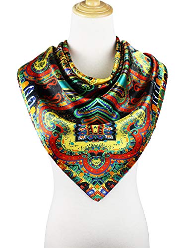 vabovin Satin Head Scarf for Women Silk Like Hair Scarf, 35 x 35 in | Silk Feel Fabric, Hair Wrap for Sleeping, Headscarf and Neck Scarf, Square Bandana Style, Fashion Accessory - color: 007 Yellow Paisley