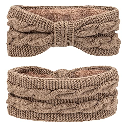 DRESHOW Crochet Ear Warmer Headband Soft Knit Chunky Turban Stretch Thick Headbands Warmer Fuzzy Head Wrap for Women - color: 1 Pc Double Twist: Khaki