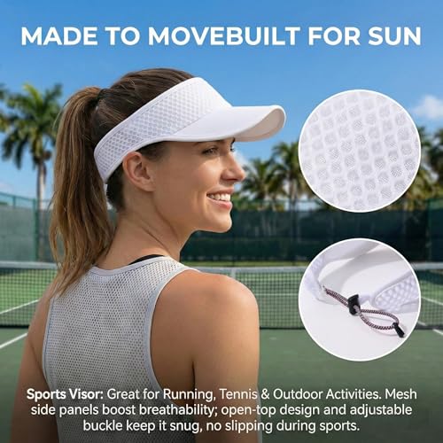 AUSFLUG Sun Visor Hat Men Women - Wide Brim Quick Dry Adjustable Cap, Lightweight for Golf Tennis Pickleball Beach - color: White