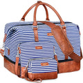 IBFUN Weekender Bags for Women - 21" Travel Duffle with Shoe Compartment - Carry On Overnight Duffel for Weekend Travel & Business Trips, 3PCS - color: A3-Blue Strip
