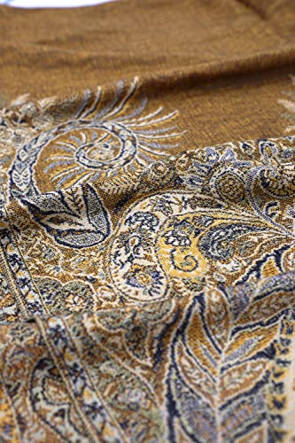 Achillea Reversible Paisley Pashmina Rave Scarf – Exotic Indian Shawls and Wraps for Evening Dresses, Festivals, All Seasons - color: Big Paisley Golden Brown
