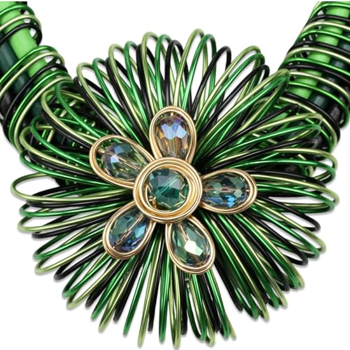Ethnic Crystal Rhinestone Pendant Necklace Earrings Set Women Handmade Tribal Collar Choker Chunky Metal Bib Rope Chain African Statement Jewelry Set - color: NXR1418-green