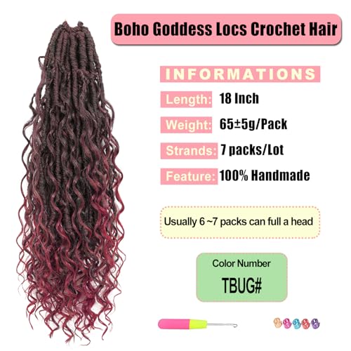 Goddess Locs Crochet Hair 7 Packs Bohemian Faux Locs Pre-Looped Braids, Boho Goddess Soft Locs Crochet Hair with Curly Ends Hair Extensions for Women (TBUG#, 18Inch) - color: TBUG#, size: 18 Inch