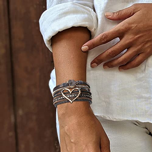 Long tiantian Boho Leather Wrap Bracelets Gifts Trendy Stuff Layered Bangles Bracelets for Women Modern Stackable Infinity Bracelets Bohemian Jewelry Gifts for Women Birthday Gifts - color: B9:Bangle Bracelets(grey)