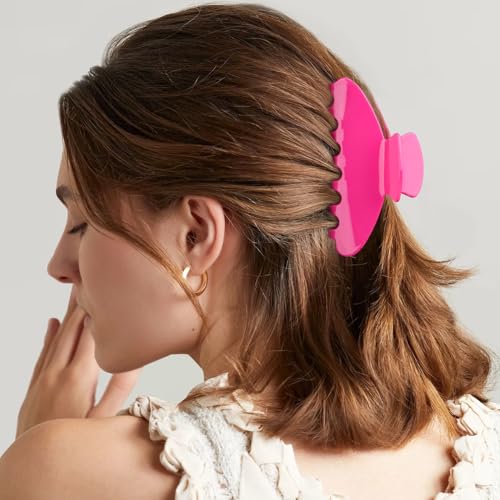 MAORULU Cute Claw Clip for Women – 4.3'' Large Acetate Hair Clips for Thick Thin Curly Long Hair, Durable Hair Clamps Non-slip Jaw Clip, Strong Hold, Stylish French Design (Hot Pink) - color: Hot Pink