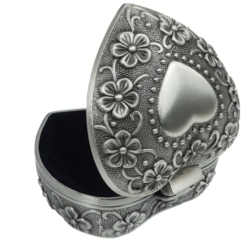 Vintage Metal Trinket Jewelry Box, Small Heart Shape Jewelry Organizer Rose Flower Sunflower Antique Treasure Chest Ring Holder, Earrings Necklace Storage Box Keepsake Box for Women (Heart-Sunflower) - style: Heart-Sunflower