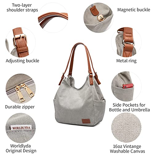 Worldlyda Women Canvas Hobo Purse Multi Pocket Tote Shopper Shoulder Bag Casual Top Handle handbag with Embroidery Ethnic - color: Be06dark Blue