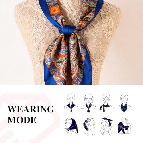 35 x 35 Women's Fashion Pattern Large Square Silk Like Hair Scarf Head Sleeping Wrap Satin Neck Bandana for Gift… - color: Big Cashew Navy Blue