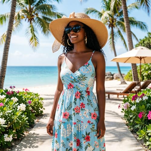 DRESHOW Beach Hats for Women Big Straw Wide Brim Summer Hat Floppy Foldable Roll up Cap Sun Hat UPF 50+ - color: 1 Pc：khaki+white Dot Hat, 4.7" Brim