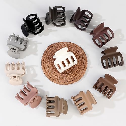 Sisiaipu 12Pcs Hair Clips for Women 1.8 Inch Small Claw Clips for Thin Hair Medium Hair Claw Clips for Thick Hair Accessories for Women Girls (Brown) - color: Brown