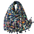 WaJuemy Travel Boho Scarf for Women Casual Lightweight Pashmina Scarves Fashion Multicolor Shawl Wraps with Fringed Beads - color: 49 Navy Bloom