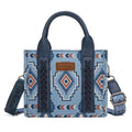 Wrangler Mini Aztec Tote Bag for Women Boho Small Top Handle Purse with Adjustable Strap - color: Boho Blue Jeans