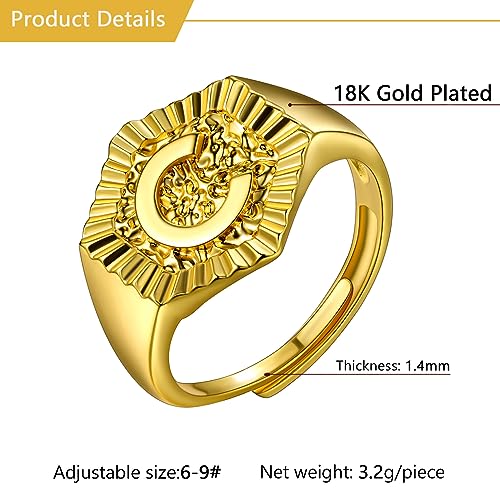 U7 Initial Ring Wedding Band for Men Women 18K Gold Plated Statement Hexagon A-Z Letter Jewelry Personalized Stackable Signet Rings - color: C