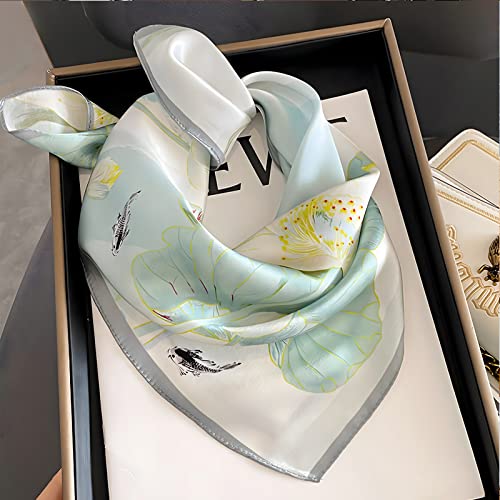 Ciormis 100% Mulberry Silk Scarf-Women's 21''/27''Square Silk Hair Head Scarf Neckerchief with Gift Packaged - color: 21''x 21''-style 15-lotus