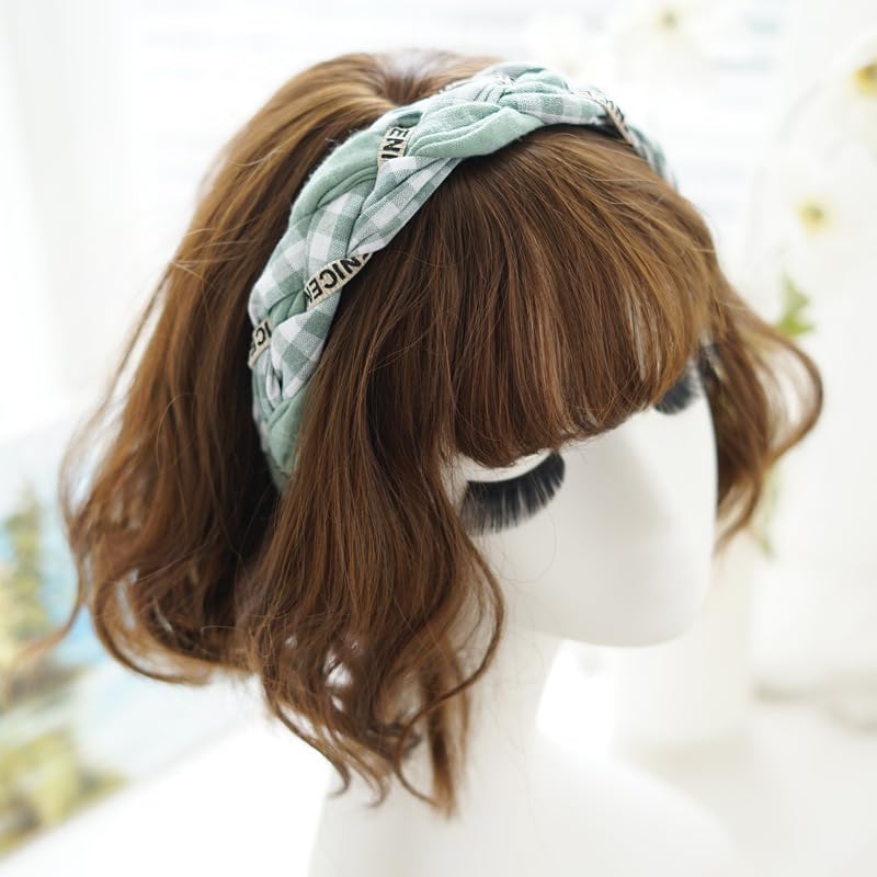Braided Headband for Women-Vintage Fabric High Crown Headband with Non-Slip Teeth, Cute Boho Knotted Hair Band for Women & Teens (20-Fresh Green, One Size) - color: 20-Fresh Green