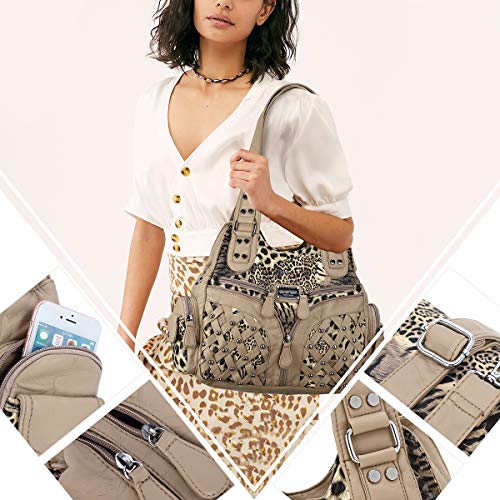 Angel Barcelo Purses for Women Large Shoulder Bag Soft Hobo Bags for Women - color: Brown/Beige