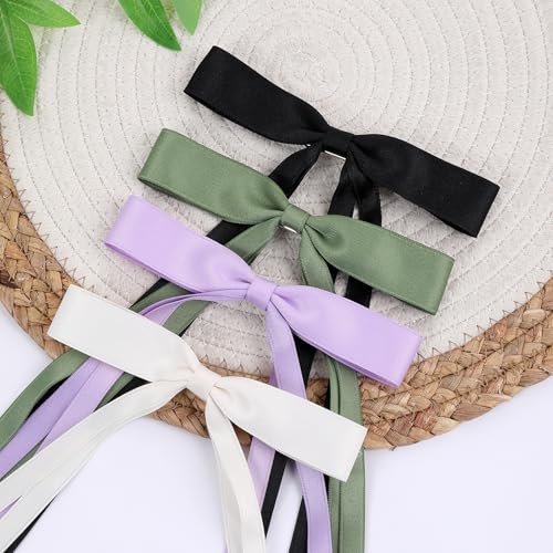 WORTL Hair Bows Clips Coquette Ribbon Bowknot with Long Tail Princess Hair Bows French Barrettes Hair Accessories for Women Girls 16PCS (Cream, Green, Purple, Black) - color: Cream, Green, Purple, Black