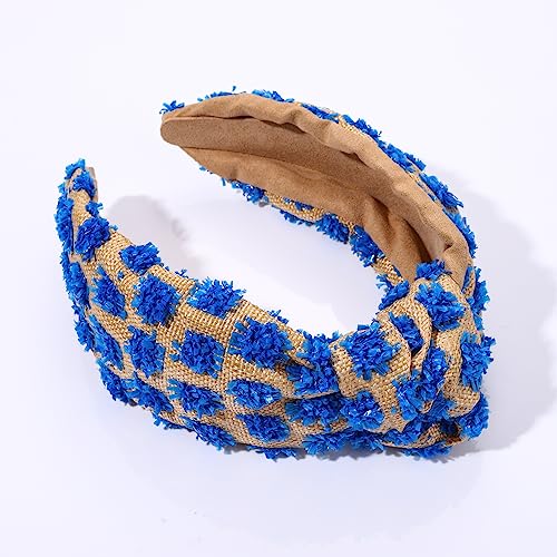 ZITULRY Women's Boho Wide Knotted Rattan Woven Headbands with Pom Pom Hair Hoop - Summer Beach Party Hair Accessories (Raffia Hairband Bule) - color: Raffia Hairband Bule