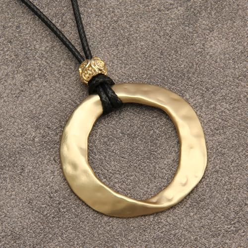 Boho Necklaces for Women Chunky Circle Necklace Layered Boho Circle Leather Choker Necklace Long Vintage Necklaces Bohemian Jewlery Gifts - style: Boho Necklace Women