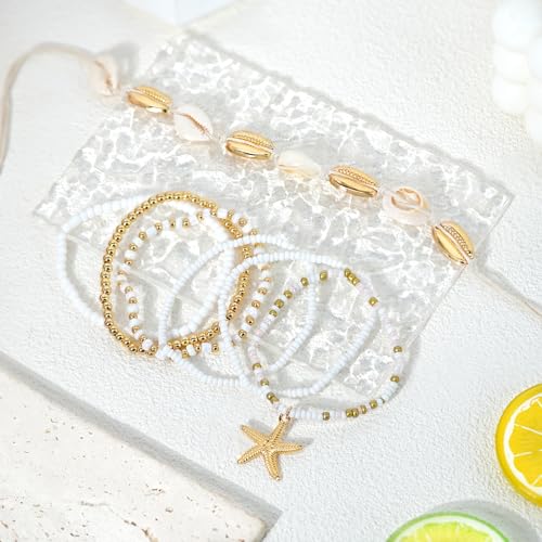 Handmade Summer Turtle Starfish Bracelets Bohemian Beaded Seashell Bracelets Set Adjustable Waterproof Summer Beach Surfer Bracelets Summer Vacation Jewelry Bahamas Souvenirs - color: Gold