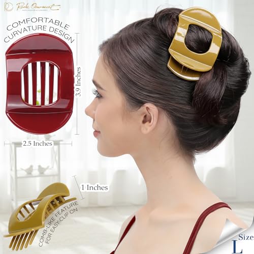 RC ROCHE 6 Pcs Flat Claw Hair Clips for Women Thick Hair French Round Duckbill Square Secure Strong Hold Grip Clamps Barrettes Curved No Slip No Crease Styling Cute Extra Jumbo XL, Large Classic - color: (Large) Classic