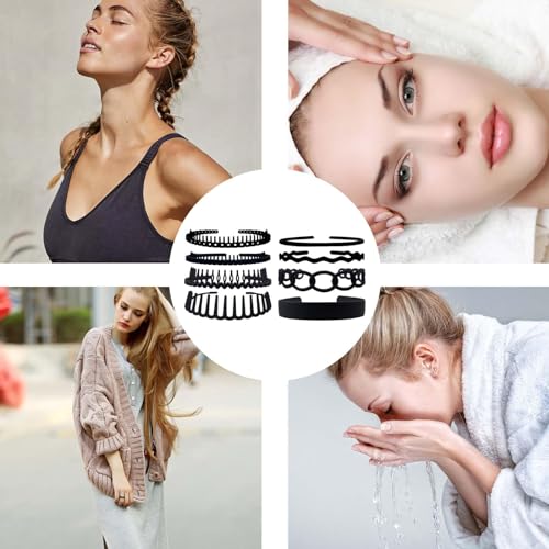 Set of 8 Non Slip Plastic Headbands for Women Men Teen and Girls, Black Nubuck Material Hair Bands, Wide and Skinny Head Bands with Teeth Comb (8 Styles) - size: 1 Count (Pack of 8)