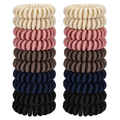 JessLab Spiral Hair Ties, 20 Pcs Traceless Phone Cord Hair Ties No Crease Spiral Bracelet Plastic Coil Ponytail Holders No-Damage Headband Hair Accessory for Girls Women Ladies Gift (Fabric Covered) - color: Fabric Covered