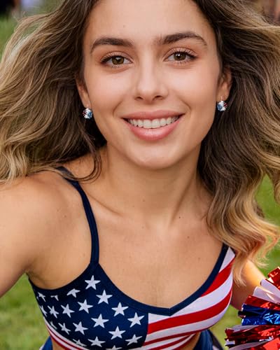 Vintage 14K Gold Plated Flower Birthstone Earrings - Hypoallergenic Leverback Floral Earrings, Trendy Jewelry Gifts for Women - color: Silver-Patriotic