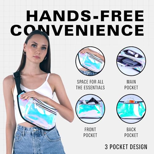 Holographic Fanny Pack Belt bag - Crossbody Waist Bag for Men or Women - Hands-Free, Waterproof Large Bumbag for Hiking, Running, and Travel (Luminous) - color: Holographic Blue