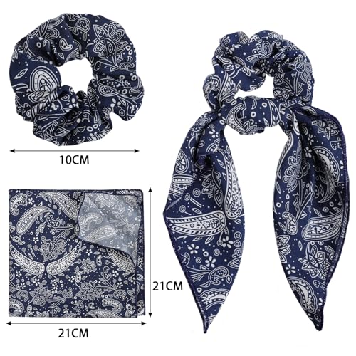 Hair Scrunchie Scarf Bow Scrunchies Chiffon Bandana Scrunchies for Women Girls, 6PCS , 2 in 1 Design, No Hurt, Various Occasions | Scarf Hair Ties,Hair Scrunchies with Tails,Bandana Scrunchies,Scarf Ponytail Holder,Hair Accessories for Women - color: pais