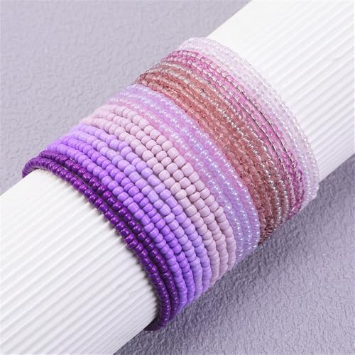 Fuqimanman2020 18Pcs Boho Stackable Beaded Bracelets for Women Colorful Handmade Multilayered Rice Beads Anklets Set Summer Beach Bohemian Jewelry Gift - color: Style 2 Purple