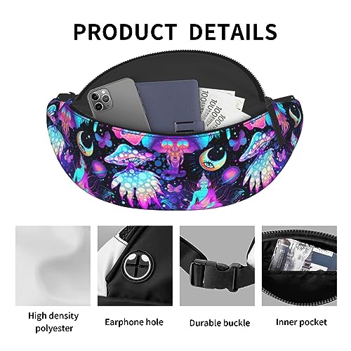 Magic Mushrooms Psychedelic Colorful Hippie Boho Fashion Casual Fanny Pack Waist Bag Men Women Adjustable Belt Waist Bag For Travel Hiking Cycling Running Festival Carnival - color: Black16